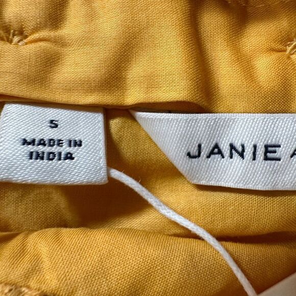 NWT Janie and Jack Girls Gold Eyelet Puff Sleeve Lined Dress Bow Detail- Size 5 - Picture 4 of 8